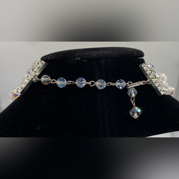 Aurora Borealis AB Five Strand Faceted Crystal Glass Choker Necklace Vintage - Picture 10 of 12